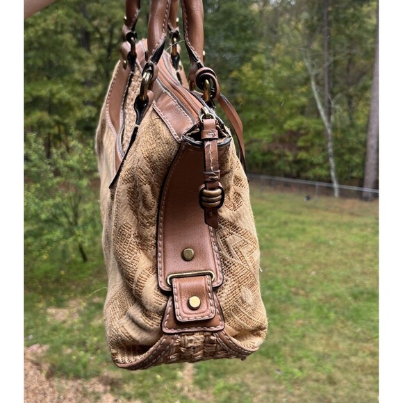 FOSSIL Vintage Tapestry Carpet Woven Leather Handbag Satchel Purse Bag - Picture 2 of 13